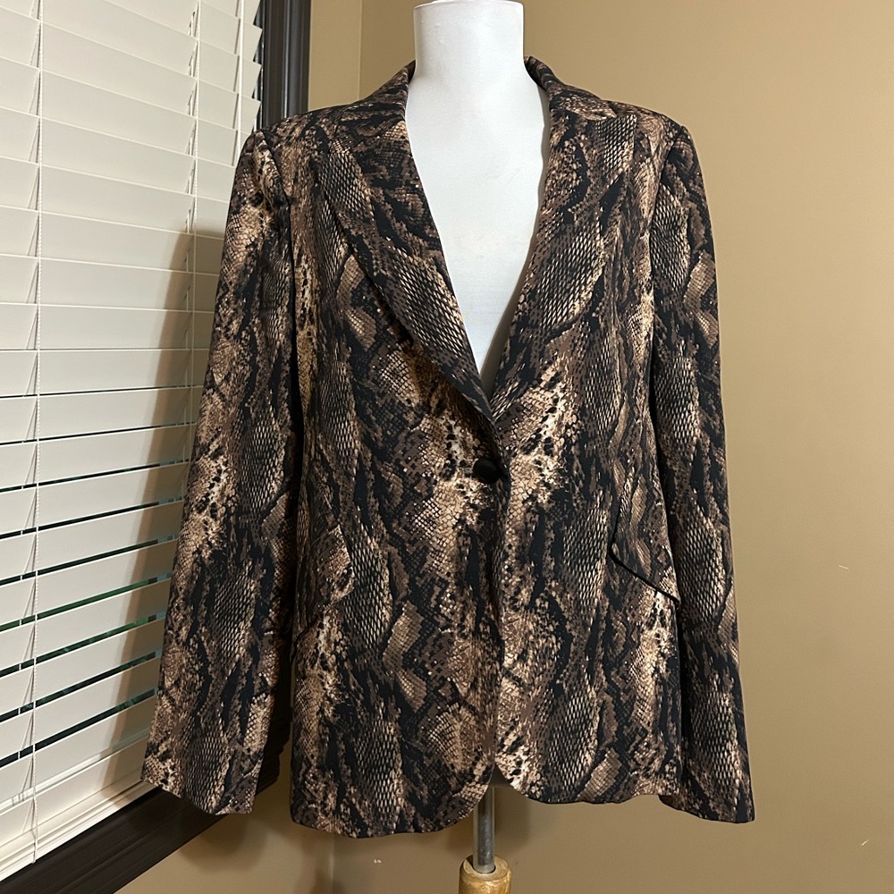Elie Tahari Black and Brown Snake Print Blazer